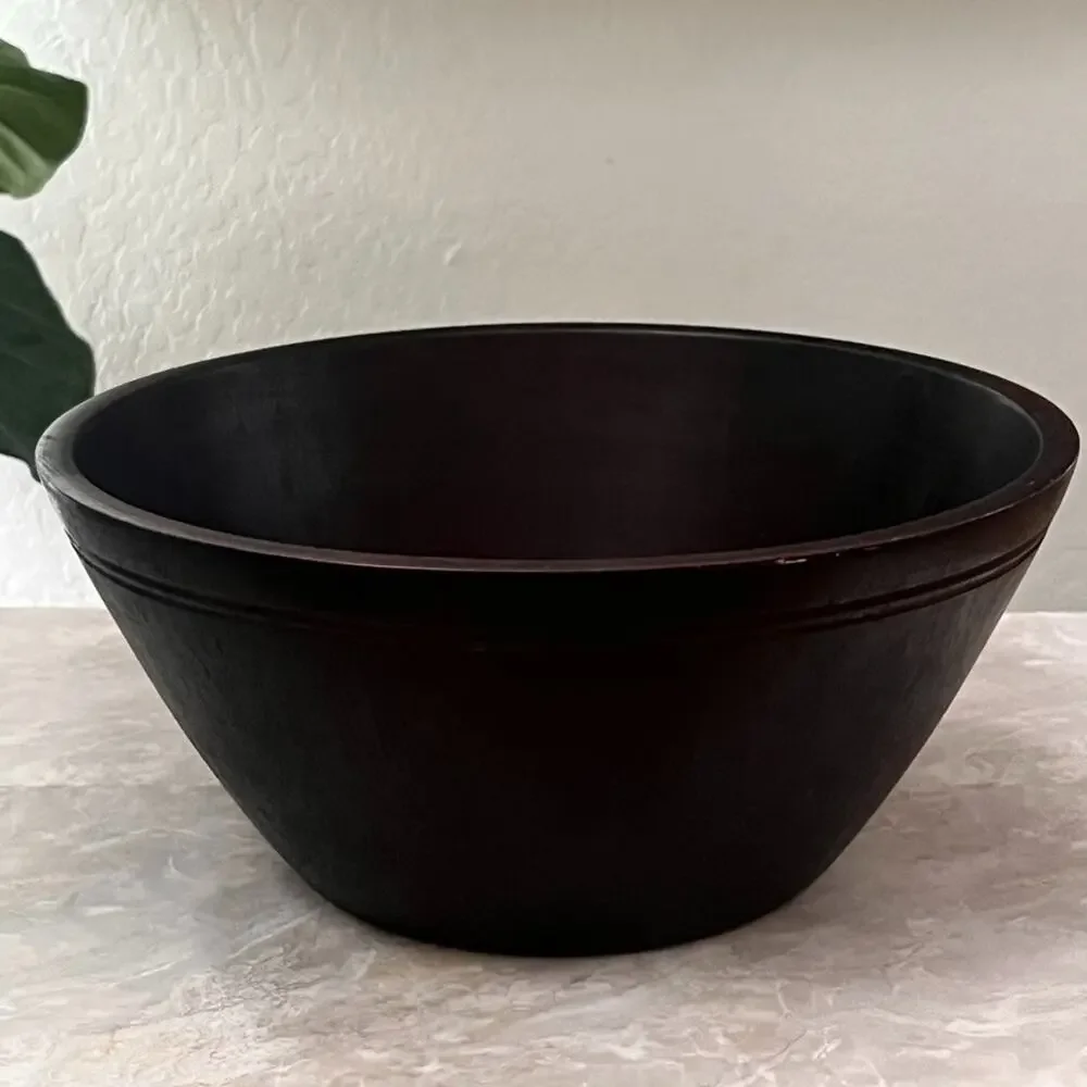 Vintage Clay Art Dark Wood Salad Bowl 15.5